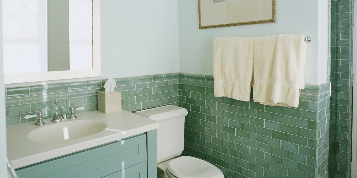 A modern bathroom using vintage design elements that were popular in mid-Twentieth Century craftsman style homes