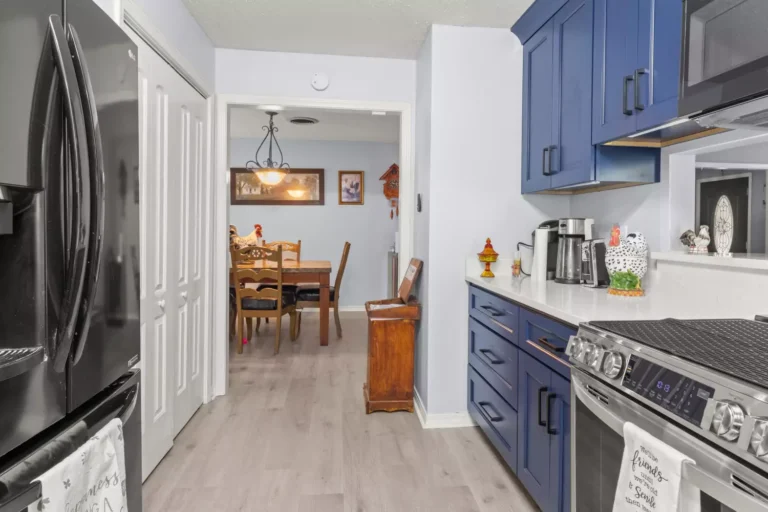 kitchen with blue cabinets