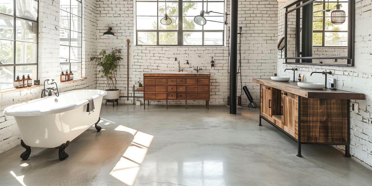 bathroom with concrete floors